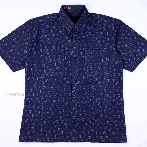 เสื้อม่อฮ่อมพิมพ์ลายทรงผู้ชาย ลายสมอ