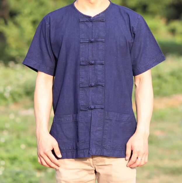 เสื้อม่อฮ่อมคอกลมกระดุมจีนแขนสั้น