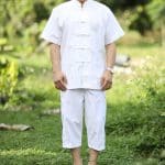 10005 กางเกงสีขาว ผ้าฝ้าย ขาสามส่วนสี่ส่วน แบบเอวยืดมีเชือกผูก