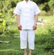 10005 กางเกงสีขาว ผ้าฝ้าย ขาสามส่วนสี่ส่วน แบบเอวยืดมีเชือกผูก