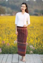 50305 เสื้อผ้าฝ้ายพื้นเมืองผู้หญิง เนื้อชินมัยอัดกาว "วิสาระดี" สีขาว - Image 4