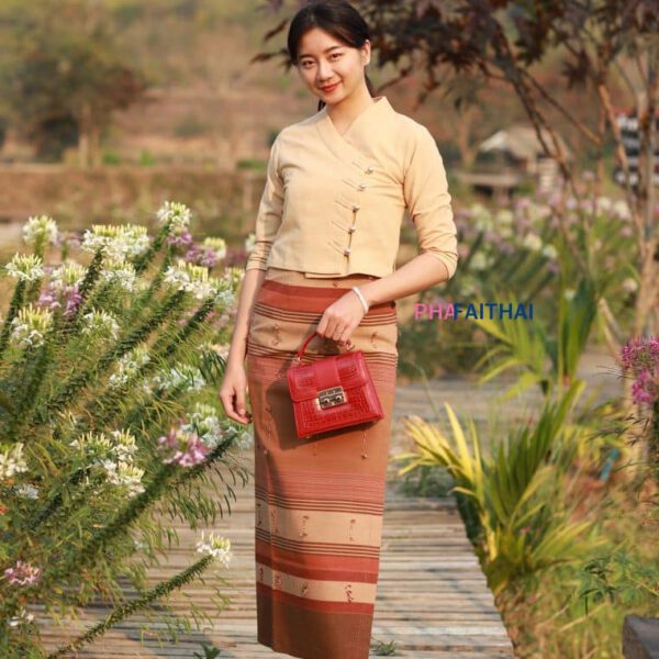 เสื้อผ้าฝ้ายผู้หญิง เนื้อชินมัย "กรองทอง" สีเปลือกไม้