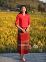 50304 เสื้อผ้าฝ้ายพื้นเมืองผู้หญิง เนื้อชินมัยอัดกาว "วิสาระดี" สีแดง - Image 2