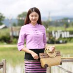 80017 เสื้อผ้าฝ้ายอัดกาว สีม่วงดอกตะแบก แขนสามส่วน