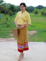 7002 เสื้อพื้นเมืองหญิง กุ้นป้ายผูกข้าง สีเหลือง - Image 2