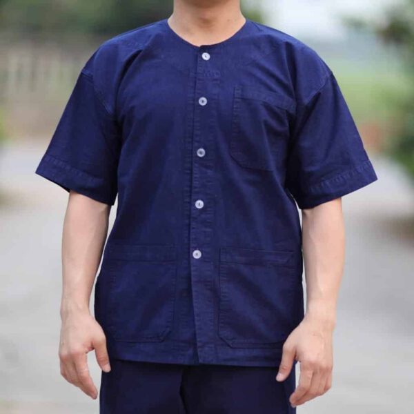 เสื้อม่อฮ่อมคอเฮง (กุยเฮย) กระดุมพลาสติก แขนสั้น