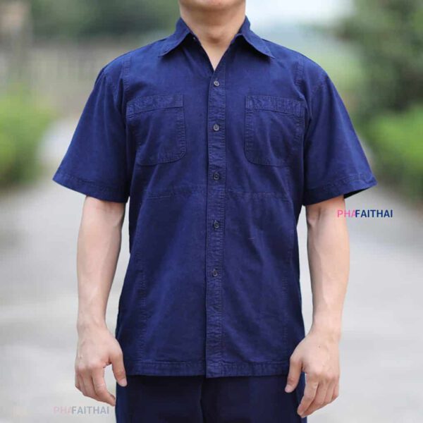 เสื้อม่อฮ่อมคอเชิ๊ต กระดุมเม็ด แขนสั้น