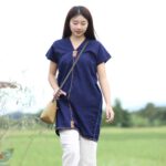 60001 เดรสผ้าฝ้าย ปักด้น สีกรม