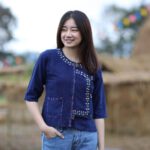 เสื้อม่อฮ่อมผู้หญิง ทรงป้าย ปักดอก