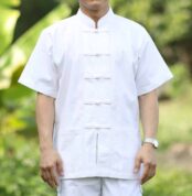 10002 เสื้อผ้าฝ้ายชายสีขาว คอจีน กระดุมจีน แขนสั้น