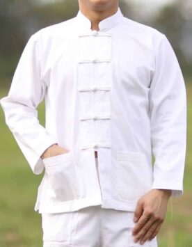 10004 เสื้อผ้าฝ้ายชายสีขาว คอจีน กระดุมจีน แขนยาว