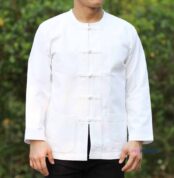 10003 เสื้อผ้าฝ้ายชายสีขาว คอกลม กระดุมจีน แขนยาว