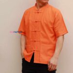 40001 เสื้อผ้าฝ้ายคอจีนแขนสั้น สีส้ม