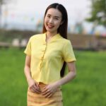 50551 เสื้อผ้าฝ้ายพื้นเมืองผู้หญิง เนื้อดี ผ้านุ่ม สีเหลือง