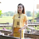 60033 เสื้อผ้าฝ้ายพื้นเมืองผู้หญิง ทรงป้าย กระดุมแถบ สีเหลือง