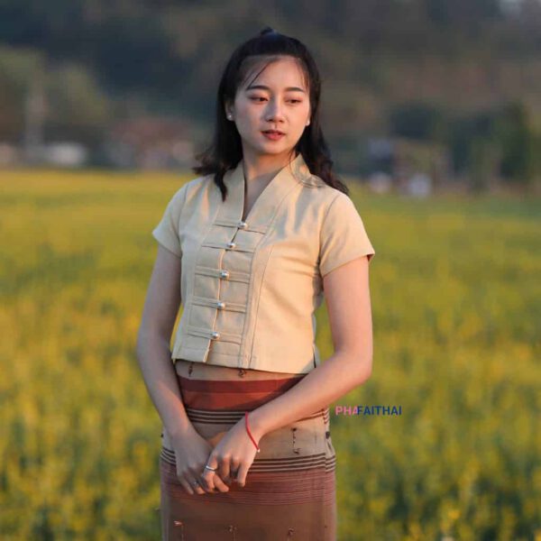 เสื้อผ้าฝ้ายพื้นเมือง คอปีน แขนสั้น