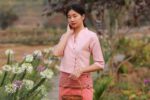 80015 เสื้อผ้าฝ้ายอัดกาว "ญาตาวี" แขนพลีท สีโอลด์โรส