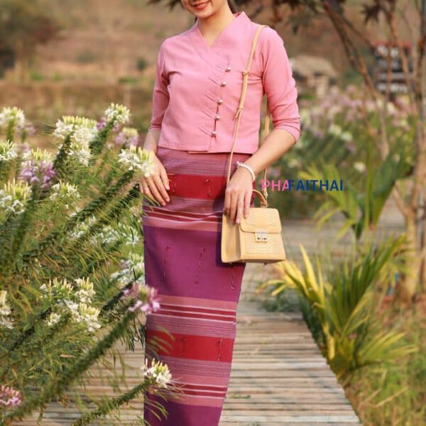 เสื้อผ้าฝ้ายผู้หญิง เนื้อชินมัย "กรองทอง" สีกลีบบัว