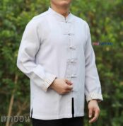 เสื้อผ้าฝ้ายผู้ชาย เนื้อดี คอจีนกระดุมจีน แขนยาว สีเทา