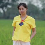 60037 เสื้อผ้าฝ้ายพื้นเมืองผู้หญิง ทรงกะเหรี่ยง สีเหลือง