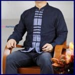 เสื้อผ้าฝ้ายผู้ชายเนื้อดี แขนยาว กระดุมจีน สีม่อฮ่อม