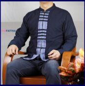 เสื้อผ้าฝ้ายผู้ชายเนื้อดี แขนยาว กระดุมจีน สีม่อฮ่อม