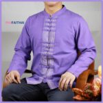 เสื้อผ้าฝ้ายผู้ชาย ผ้าฝ้ายทอมือ สีม่วง ผู้ชาย