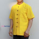 41001 เสื้อผ้าฝ้ายชายสีเหลือง เนื้อผ้าชินมัย “ตองชัย” แขนสั้น