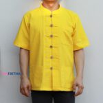 41001 เสื้อผ้าฝ้ายผู้ชาย เนื้อผ้าชินมัย “ตองชัย” แขนสั้น สีเหลือง - Image 2