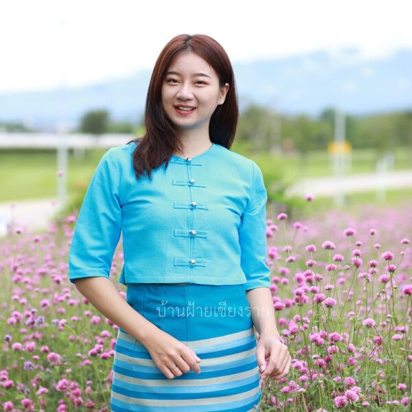 50033 เสื้อผ้าฝ้ายกาสะลองสีฟ้า เข้าทรงสวย