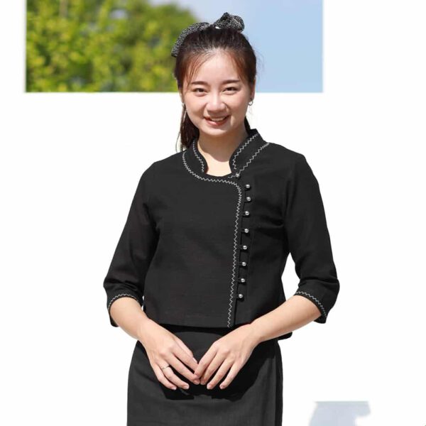 50308 เสื้อผ้าฝ้ายพื้นเมืองผู้หญิง เนื้อชินมัยอัดกาว "วิสาระดี" สีดำ